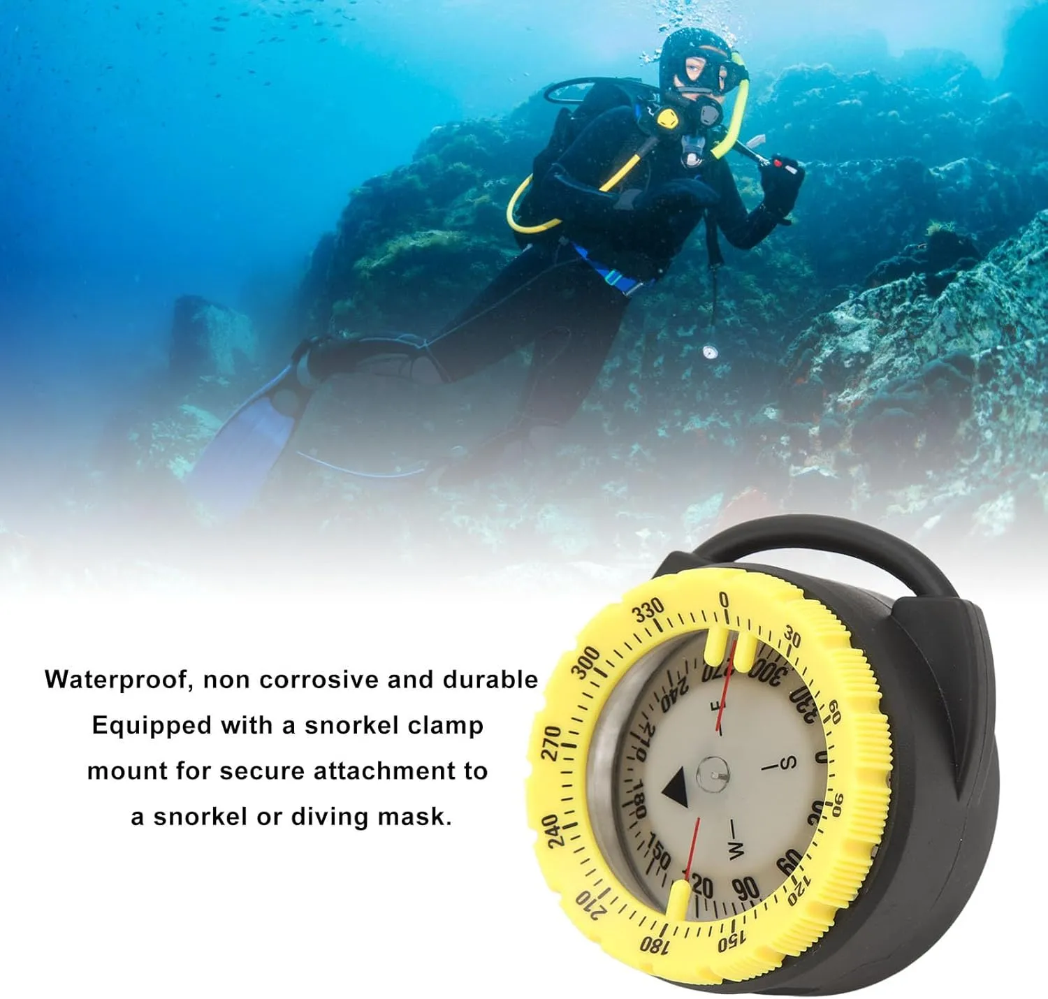Alomejor 50M Underwater Diving Compass Luminous Magnetic Pipe Clamp Compass Diving Water Sports for Underwater Use