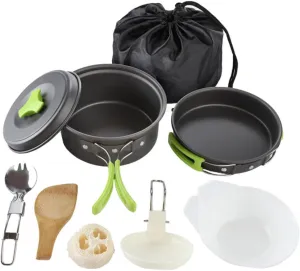 Aluminum Oxide Camping Cookware Portable Set Utensils for 1-2 People for Outdoor Activities
