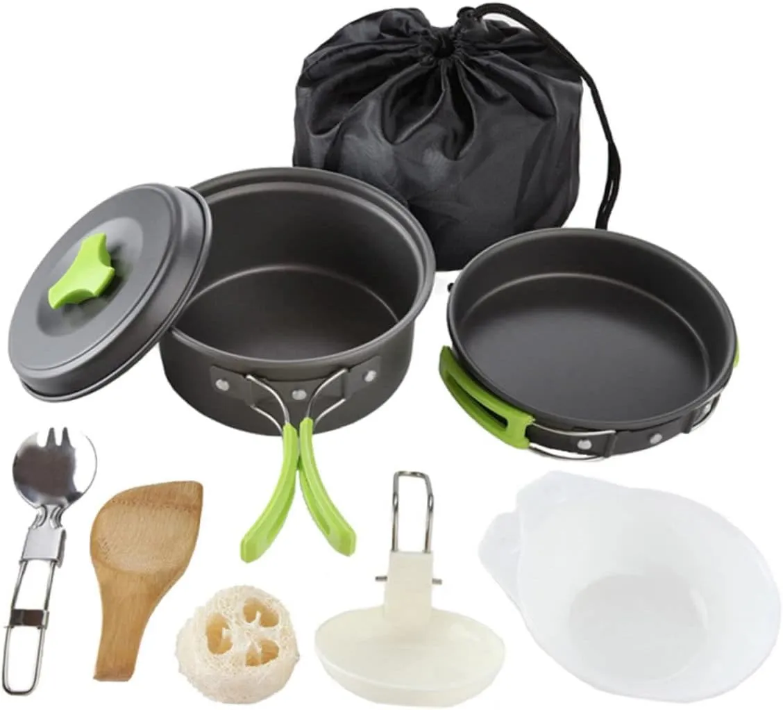 Aluminum Oxide Camping Cookware Portable Set Utensils for 1-2 People for Outdoor Activities