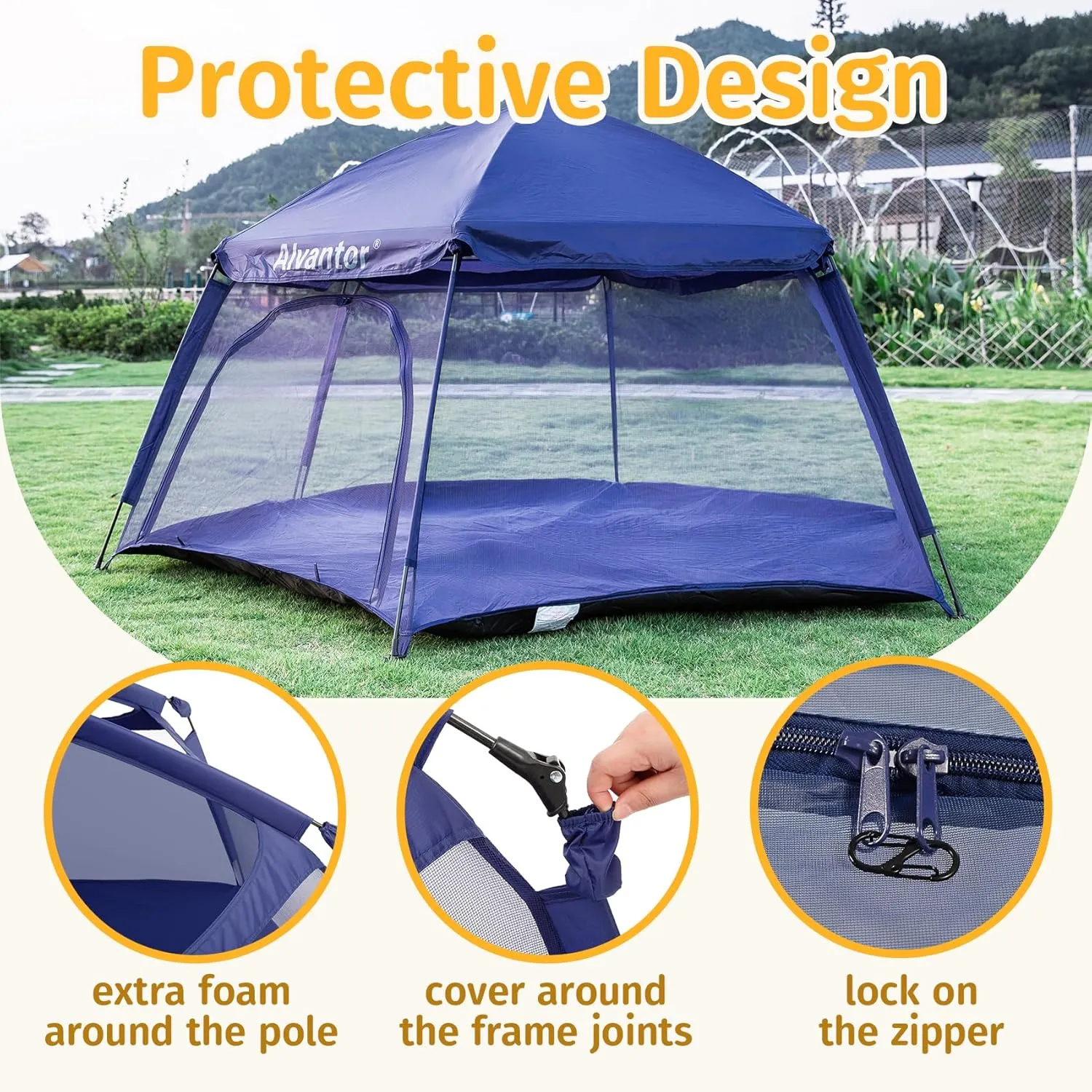 Alvantor Baby Playpen Play Yard 84"x84"x44”Large Kids Tents Pop Up Play Tent Indoor Outdoor Playhouse for Babies Toddlers Children Camping Playground Beach, Navy