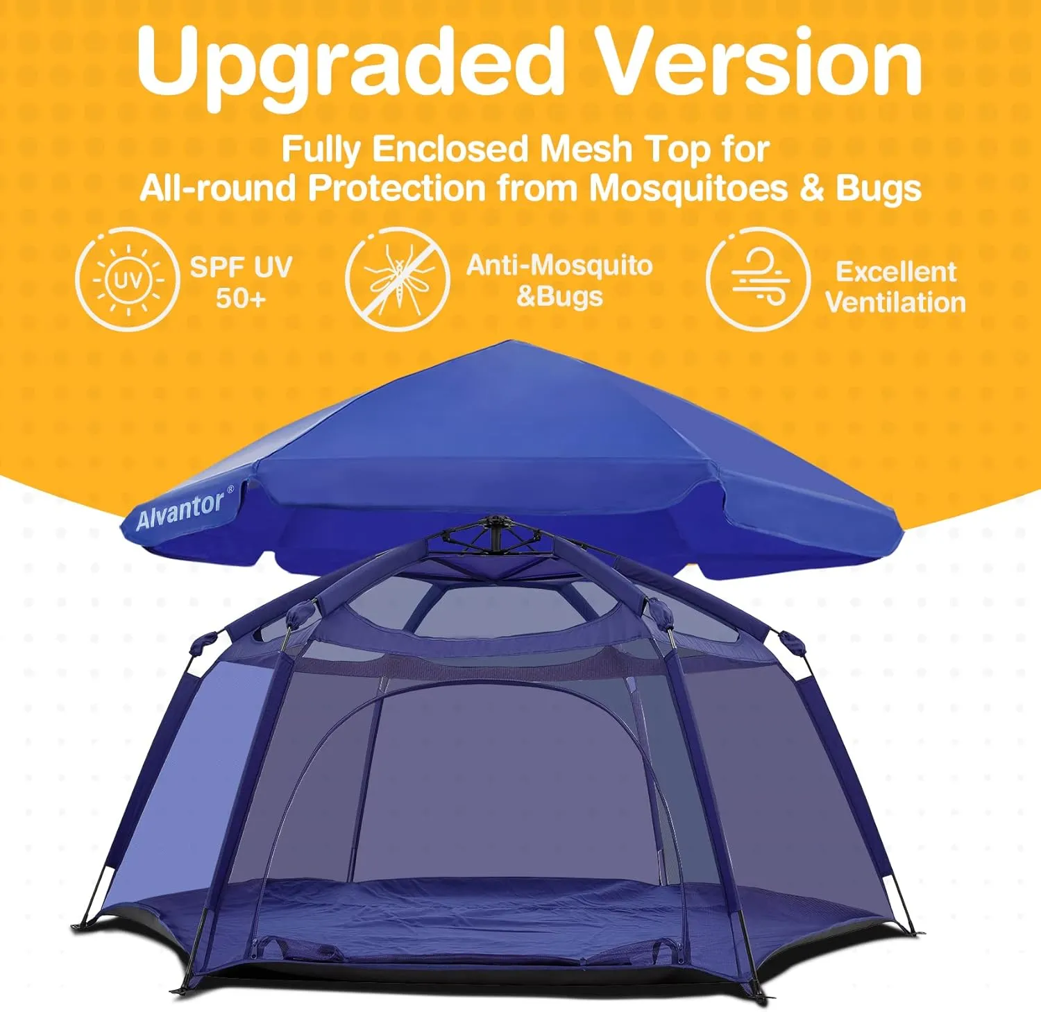 Alvantor Baby Playpen Play Yard 84"x84"x44”Large Kids Tents Pop Up Play Tent Indoor Outdoor Playhouse for Babies Toddlers Children Camping Playground Beach, Navy