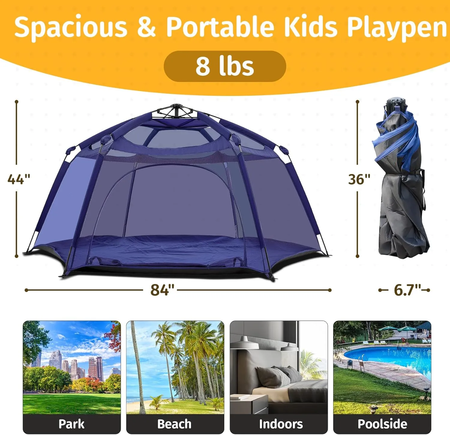 Alvantor Baby Playpen Play Yard 84"x84"x44”Large Kids Tents Pop Up Play Tent Indoor Outdoor Playhouse for Babies Toddlers Children Camping Playground Beach, Navy