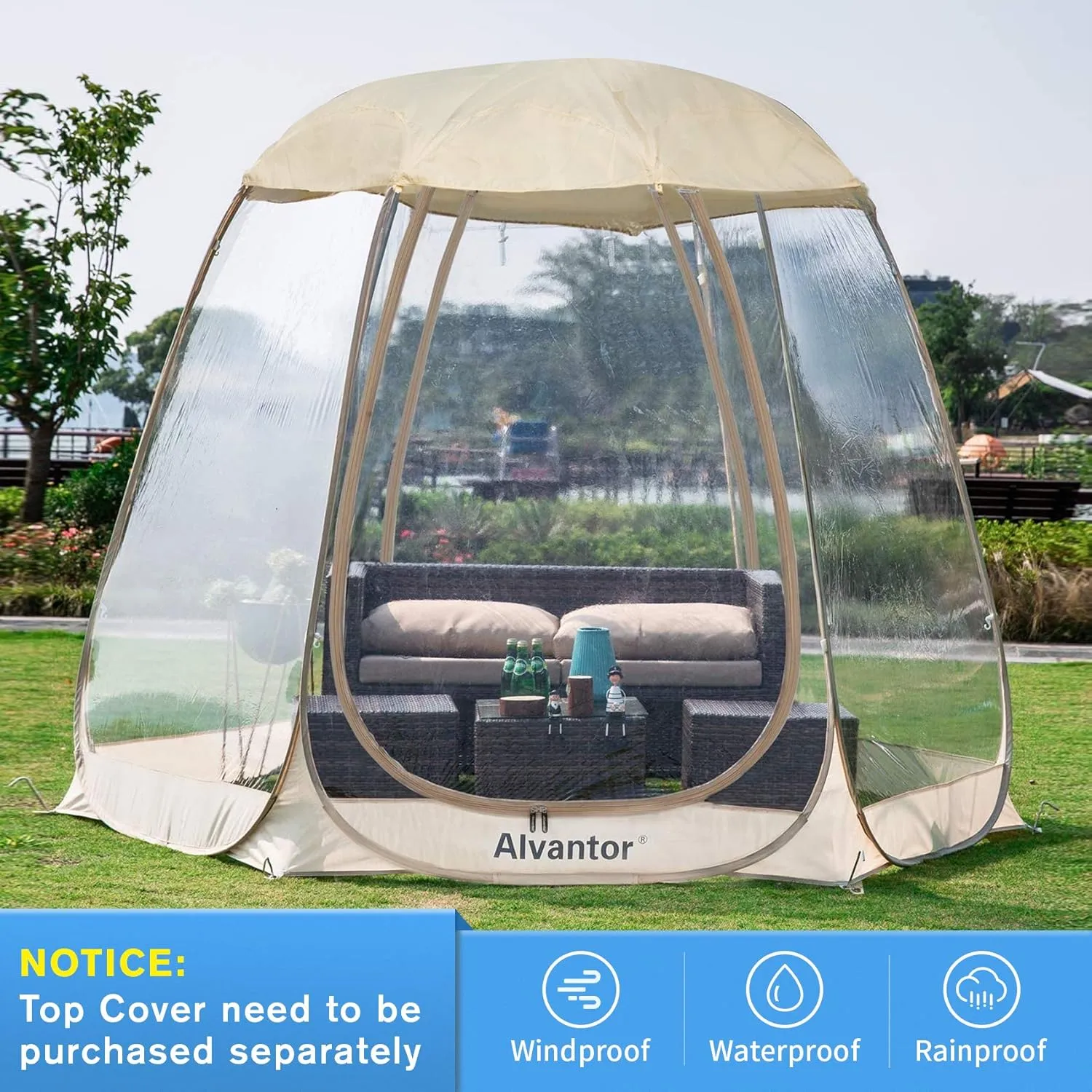 Alvantor Pop Up Bubble Tent - Large Oversize Weather Proof Pod - Cold Protection Camping Tent - Winter Tent Beige