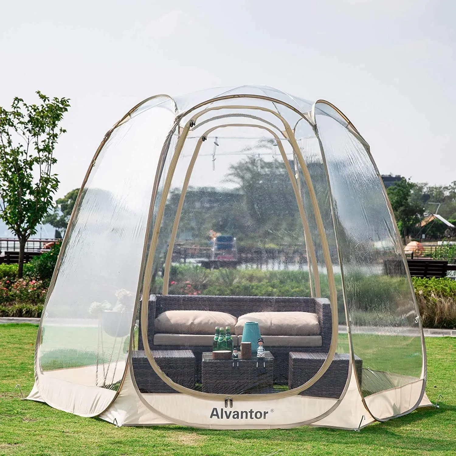 Alvantor Pop Up Bubble Tent - Large Oversize Weather Proof Pod - Cold Protection Camping Tent - Winter Tent Beige