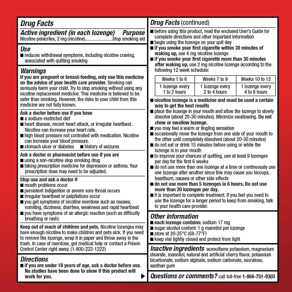 Amazon Basic Care Nicotine Polacrilex Lozenge 2 mg, Cherry Flavor, Stop Smoking Aid, 168 Count