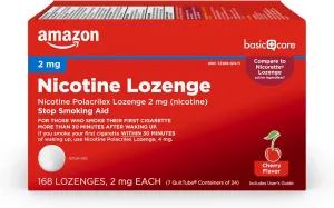 Amazon Basic Care Nicotine Polacrilex Lozenge 2 mg, Cherry Flavor, Stop Smoking Aid, 168 Count
