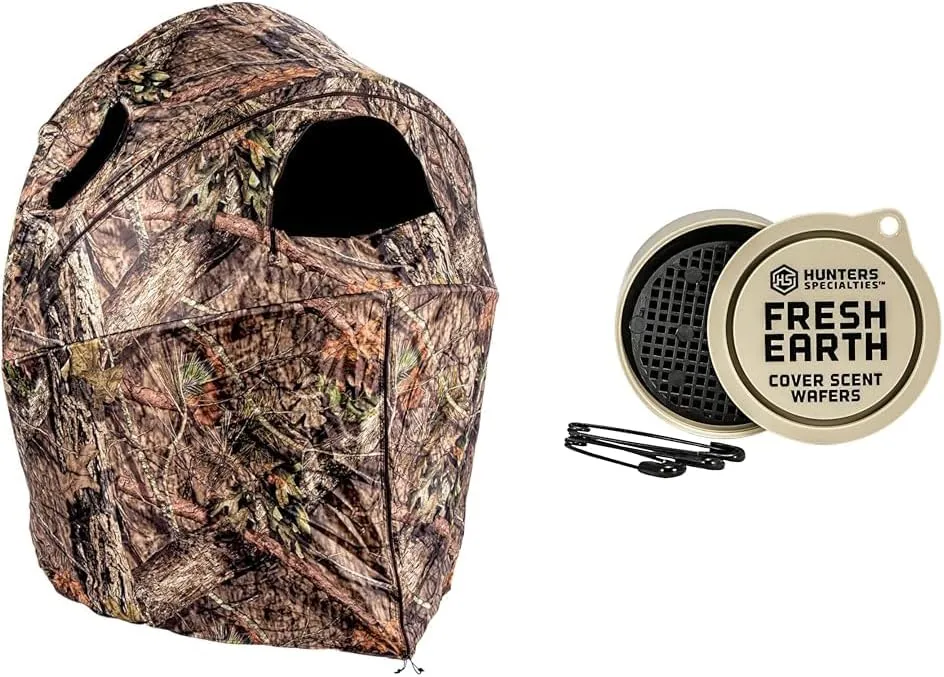 Ameristep 1-Person Mossy Oak Hunting Blind Bundle with Hunters Specialties Scent Wafers