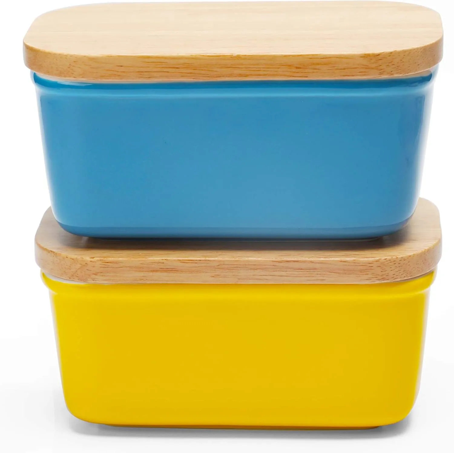 amHomel Butter Dish with Lid for Countertop, Ceramic Butter Container with Cover , Farmhouse Butter Holder, Large Butter Keeper Holds up to 2 Sticks, Set of 2(Yellow,blue)
