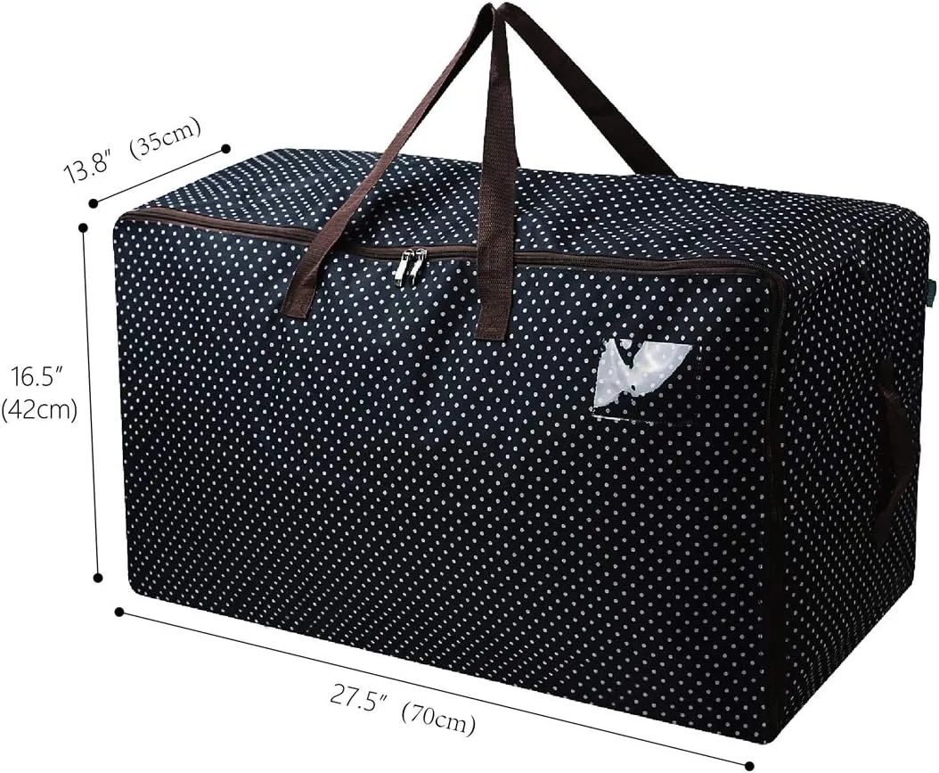 AMJ 100L Large Storage Bag, Comforter/Blanket/Pillows/Quilt Storage Container, Garage Grocery Storage Bag, Garments/Clothes Organizer Bin in Closet/Attic, Moisture Proof, Blue dot