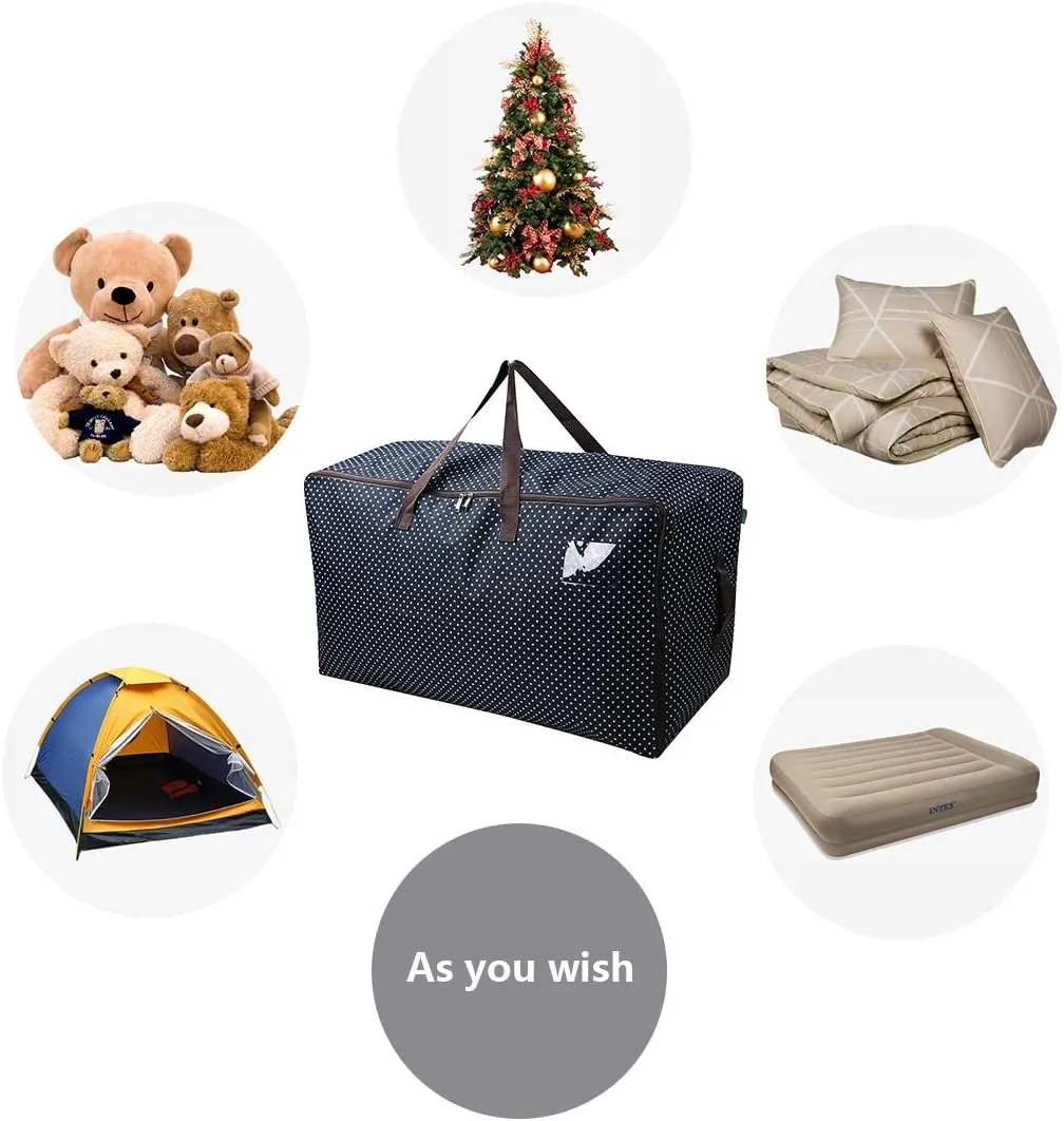 AMJ 100L Large Storage Bag, Comforter/Blanket/Pillows/Quilt Storage Container, Garage Grocery Storage Bag, Garments/Clothes Organizer Bin in Closet/Attic, Moisture Proof, Blue dot