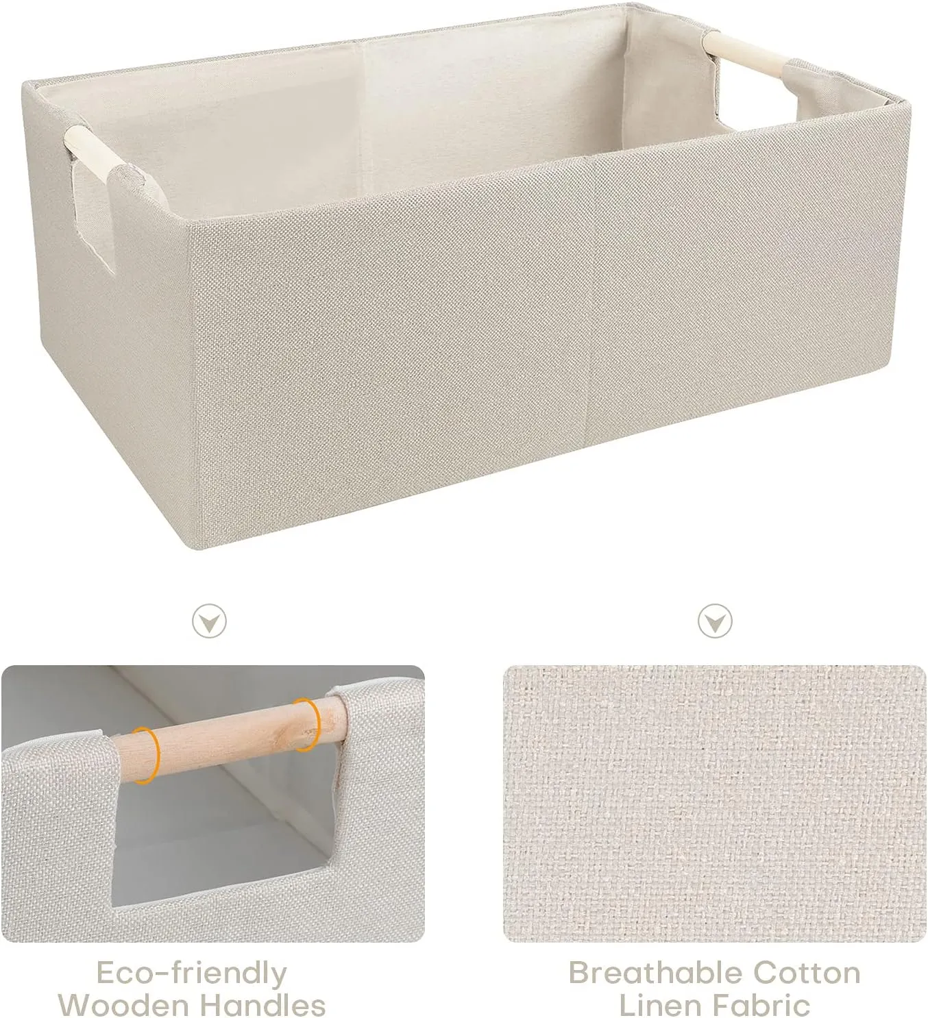 ANMINY 4PCS Storage Baskets for Organizing Collapsible Fabric Storage Bins Boxes with Wood Handles Closet Shelves Cube Organizer Bins Clothes Laundry Storage Container - Small, Beige