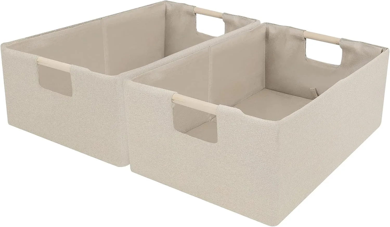 ANMINY 4PCS Storage Baskets for Organizing Collapsible Fabric Storage Bins Boxes with Wood Handles Closet Shelves Cube Organizer Bins Clothes Laundry Storage Container - Small, Beige