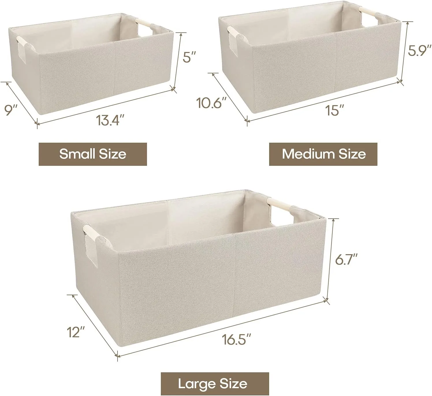 ANMINY 4PCS Storage Baskets for Organizing Collapsible Fabric Storage Bins Boxes with Wood Handles Closet Shelves Cube Organizer Bins Clothes Laundry Storage Container - Small, Beige