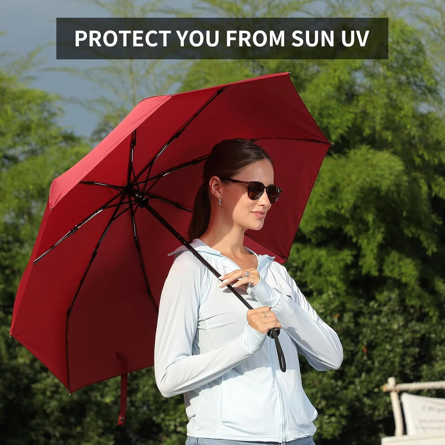 Anntrue Windproof Travel Umbrella, Auto Open Close Lightweight Compact Portable Backpack Folding Umbrella, Perfect for Car, Purse, Men and Women(Burgundy)