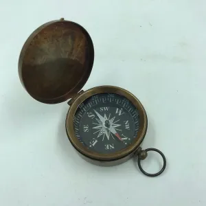 Antique Brass Pocket Compass Vintage Nautical Mini Compass with Lid for Hiking, Camping & Gifts