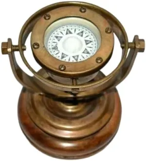 Antique Nautical Brass Gimbal Compass Vintage Ship's Binnacle gimballed Compass