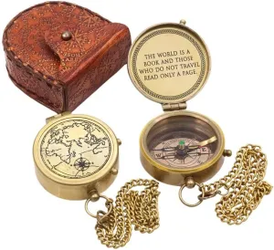 Antique Nautical Vintage Directional Magnetic Compass with Famous Scripture Quote Engraved Baptism Gifts with Leather Case or Wooden Case for Loved Ones, Son, Father, Love, Partner, Spouse, Fiancé.