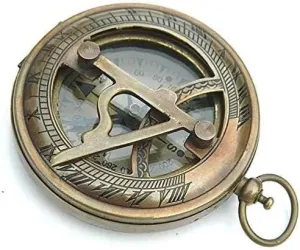 Antique Sundial Compass Solid Brass Pocket Navigational Collectible Compass for Camping & Hiking