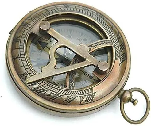 Antique Sundial Compass Solid Brass Pocket Navigational Collectible Compass for Camping & Hiking