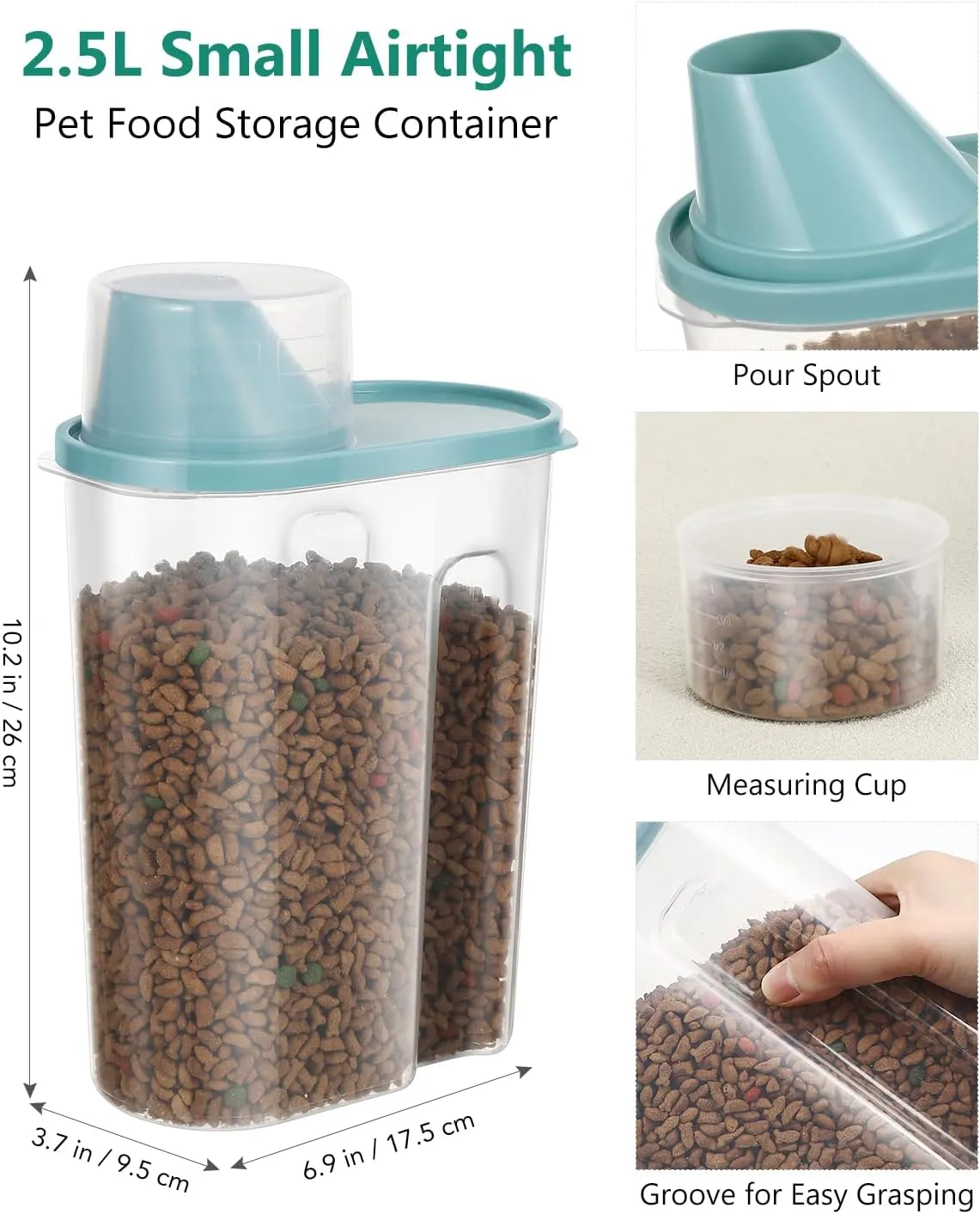 ANVS Dog Food Storage Container - Up to 20lbs Collapsible Dog Food Container with Casters, Scoop and 2.5L Small Pet Food Container to Keep Dry Pet Food Fresh (Green)