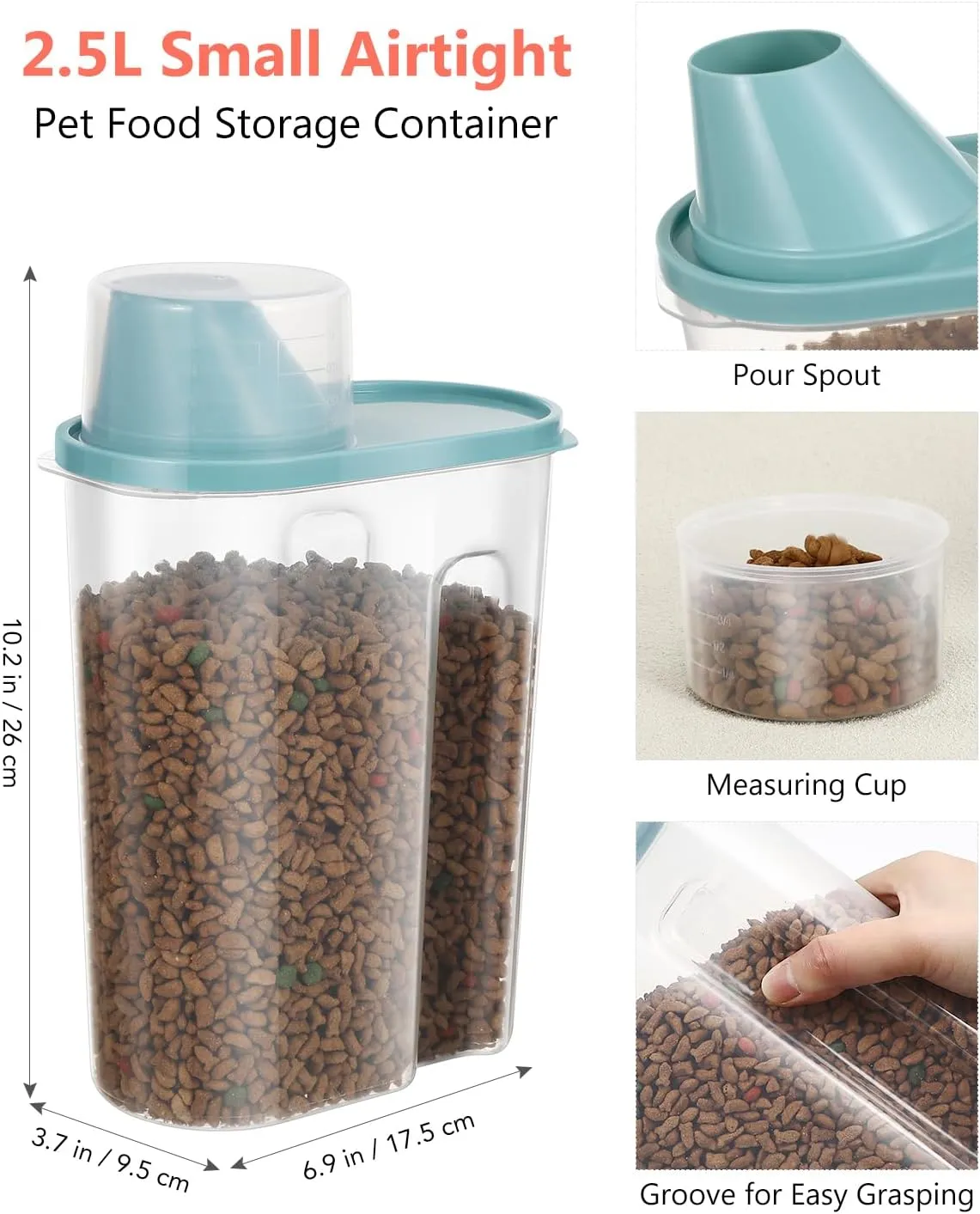 ANVS Dog Food Storage Container - Up to 20lbs Collapsible Dog Food Container with Casters, Scoop and 2.5L Small Pet Food Container to Keep Dry Pet Food Fresh (Pink)
