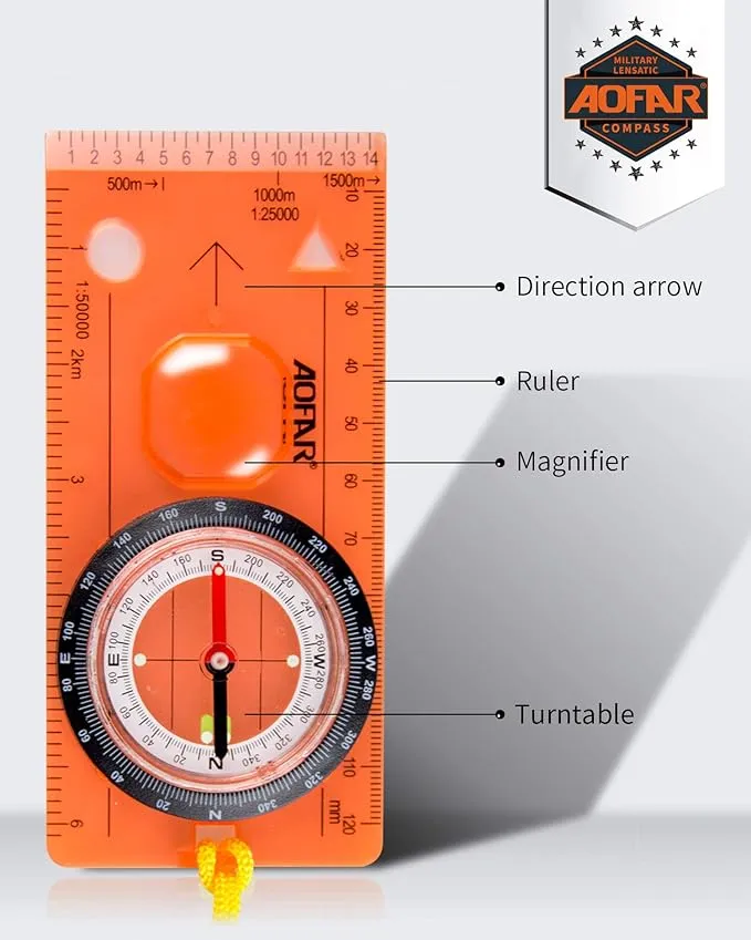 AOFAR Orienteering Compass AF-5C for Hiking, Boy Scout Compass for Kids - Professional Field Compass for Map Reading,Navigation and Survival Lightweight - Mini Camping Compass