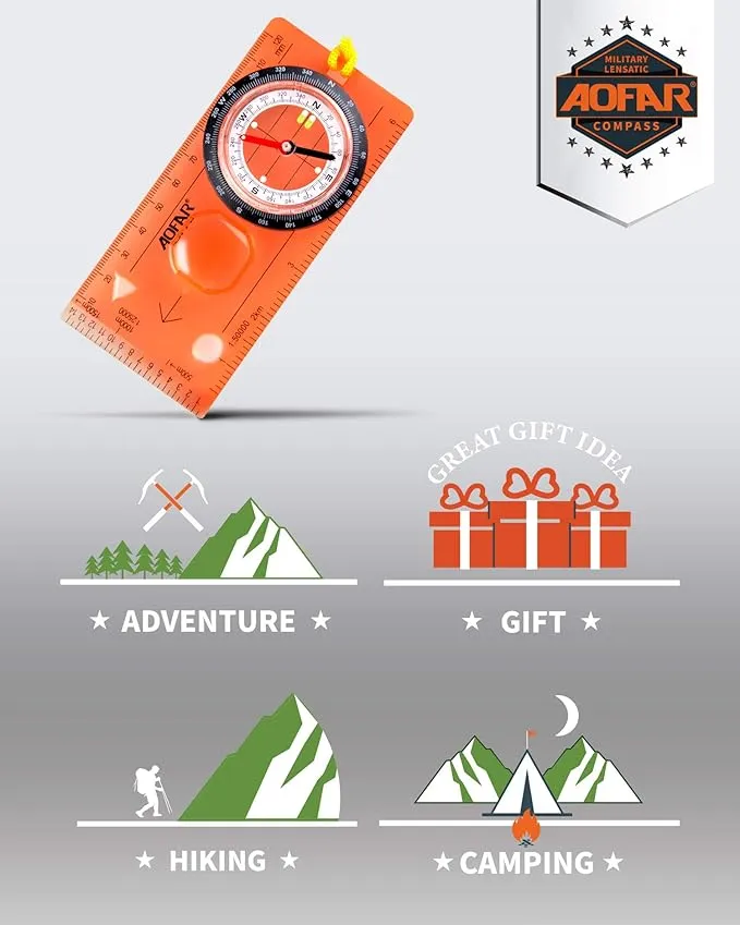 AOFAR Orienteering Compass AF-5C for Hiking, Boy Scout Compass for Kids - Professional Field Compass for Map Reading,Navigation and Survival Lightweight - Mini Camping Compass