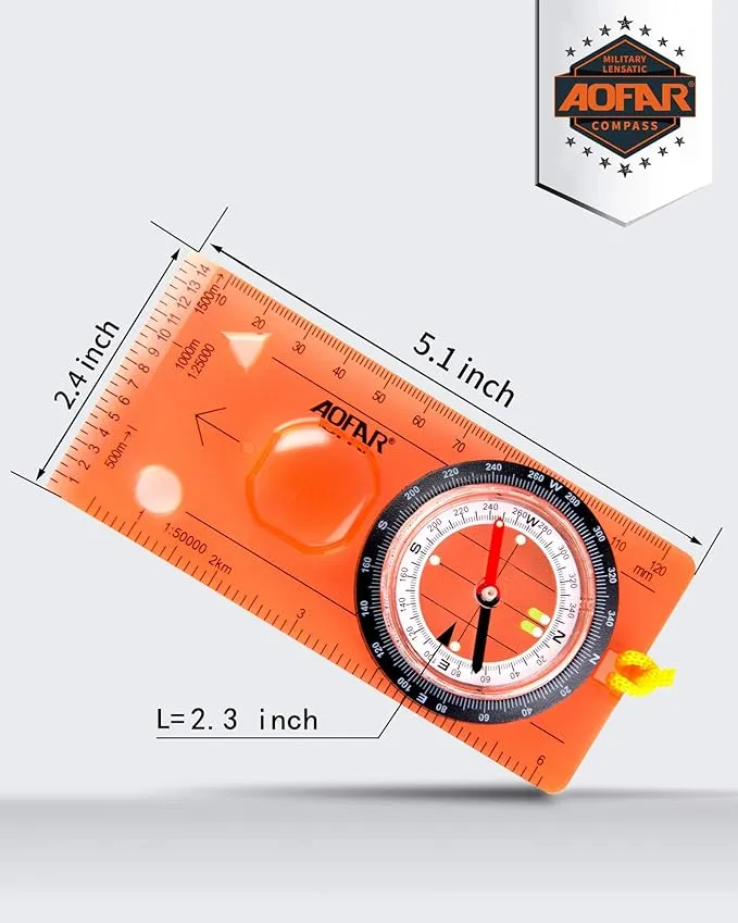 AOFAR Orienteering Compass AF-5C for Hiking, Boy Scout Compass for Kids - Professional Field Compass for Map Reading,Navigation and Survival Lightweight - Mini Camping Compass