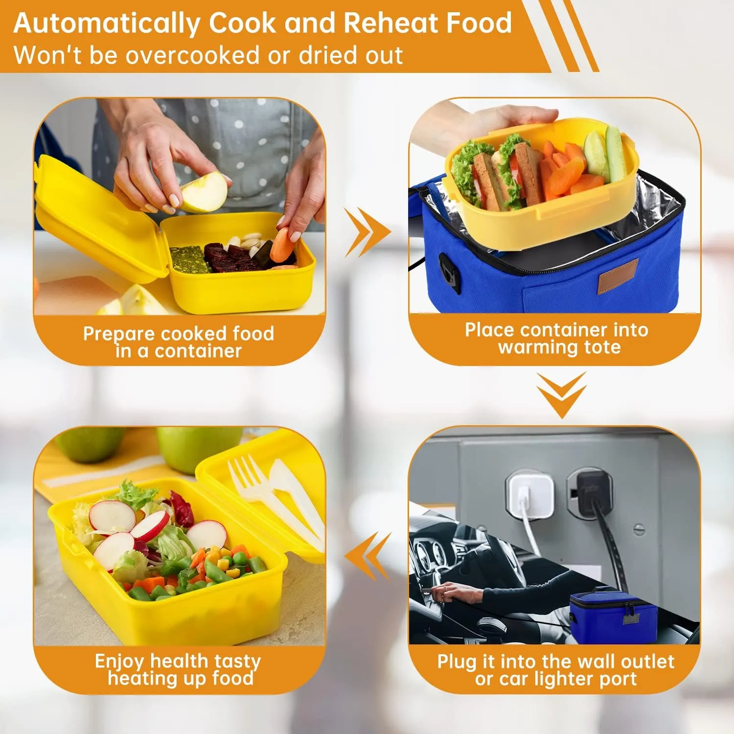 Aotto Electric Lunch Box Food Heater - 12V/24V/110V 3-in-1 Portable Oven & Food Warmer, Heated Lunch Box for Adults, Cook, Reheat, Keep Meals Warm for Car, Truck, Office, Travel, Home - Blue