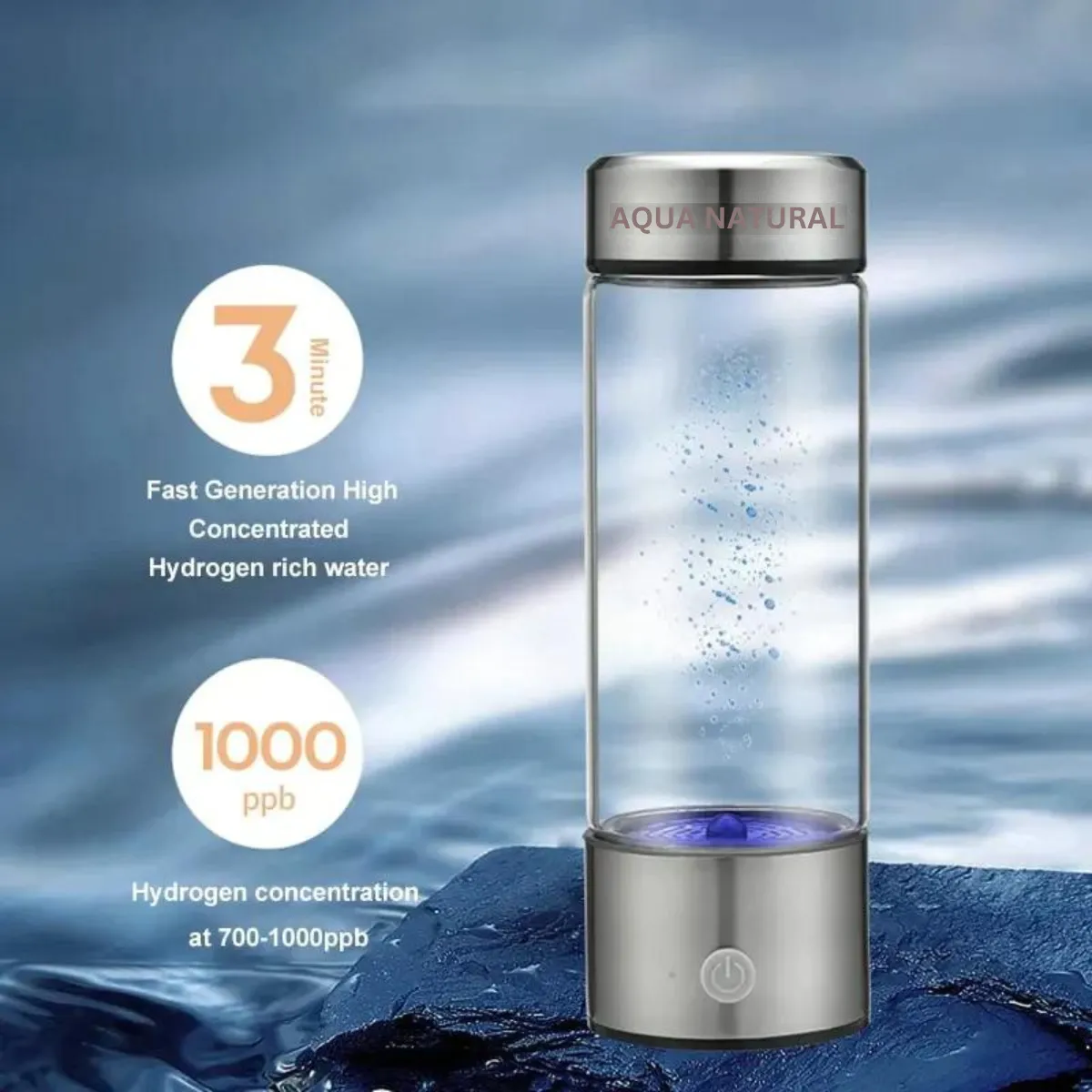 AquaHealth Premier Hydrogen Water Container Silver Bottle AMB