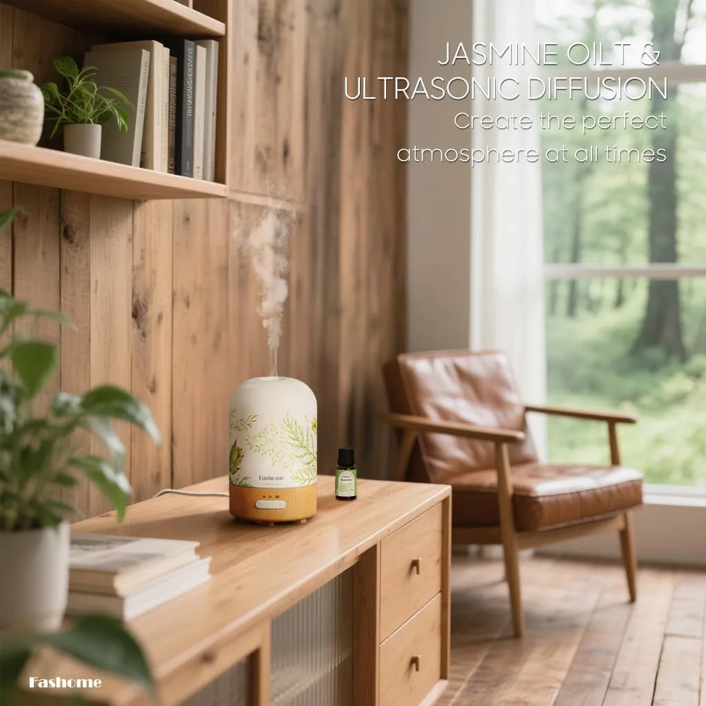 Aromatherapy Essential Oil Diffuser with Jasmine Oils, 6 in 1 Ultrasonic 100ML Aromatherapy Scent Humidifier Vaporizer with Dense fine Mist, Timer, Auto-Off (Summer-Jasmine)