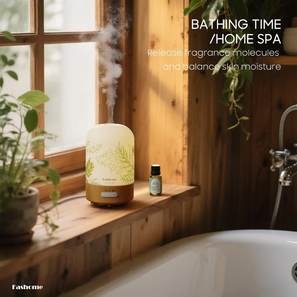 Aromatherapy Essential Oil Diffuser with Jasmine Oils, 6 in 1 Ultrasonic 100ML Aromatherapy Scent Humidifier Vaporizer with Dense fine Mist, Timer, Auto-Off (Summer-Jasmine)