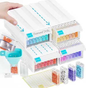 ARTDOT Diamond Painting Storage, 4 Pack Stackable Bead Organizer 140 Slots Individual Containers with Diamond Art Accessories and Tools for Beads Nail Pill Rhinestones Seed
