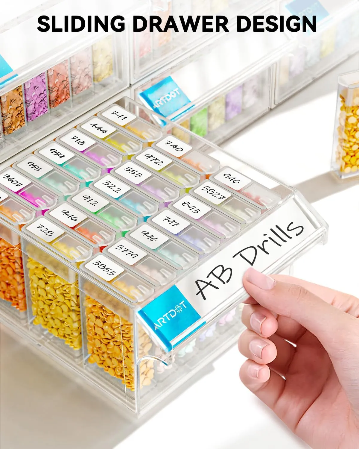 ARTDOT Diamond Painting Storage, 4 Pack Stackable Bead Organizer 140 Slots Individual Containers with Diamond Art Accessories and Tools for Beads Nail Pill Rhinestones Seed