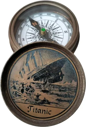 Authentic Vintage Antique Brass-Finished Titanic Lid Compasses - Useful Magnetic Compasses for Hiking, Camping, and Navigation