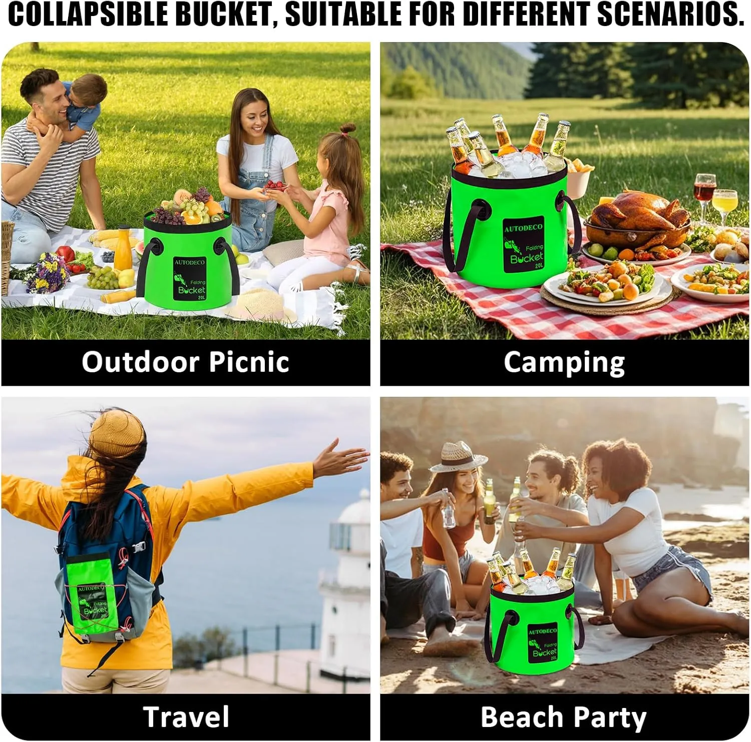 AUTODECO 20L Collapsible Bucket 5 Gallon Water Container Folding Water Bucket with Handle Portable Wash Basin