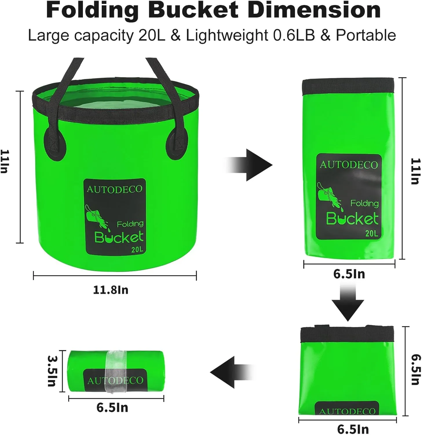 AUTODECO 20L Collapsible Bucket 5 Gallon Water Container Folding Water Bucket with Handle Portable Wash Basin