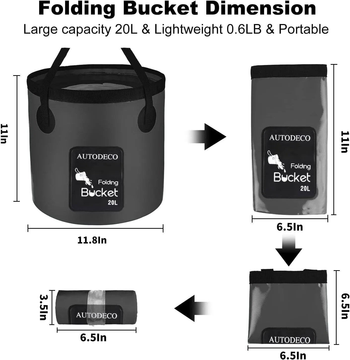 AUTODECO Collapsible Bucket 5 Gallon Container Folding Water Bucket Portable Wash Basin