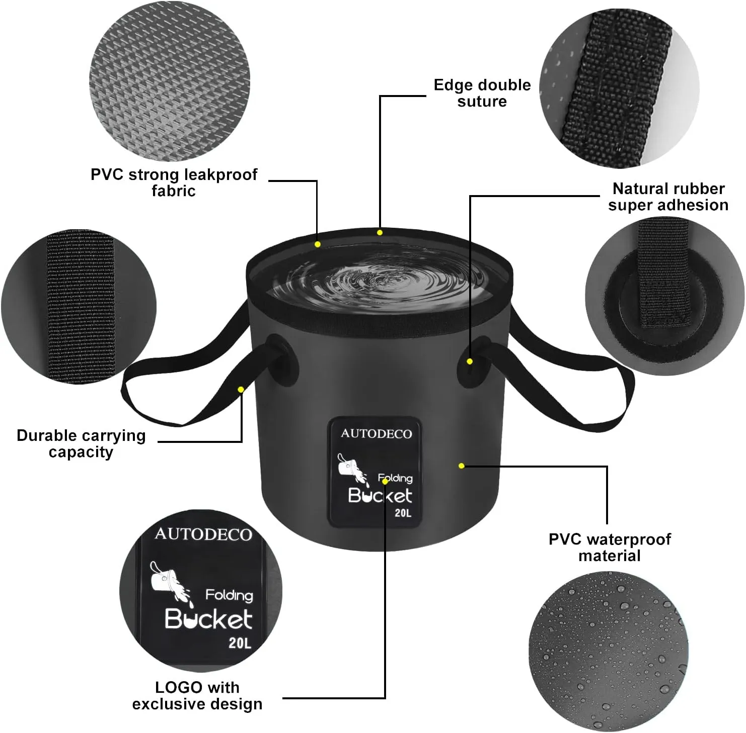 AUTODECO Collapsible Bucket 5 Gallon Container Folding Water Bucket Portable Wash Basin