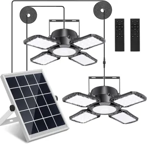 Auzev Solar Shed Light Indoor Outdoor 176 LED Solar Powered Motion Sensor Pendant Daytime Work Lights with 5 Modes Remote Control Security lamp for Garage Gazebo Barn (2 Heads)