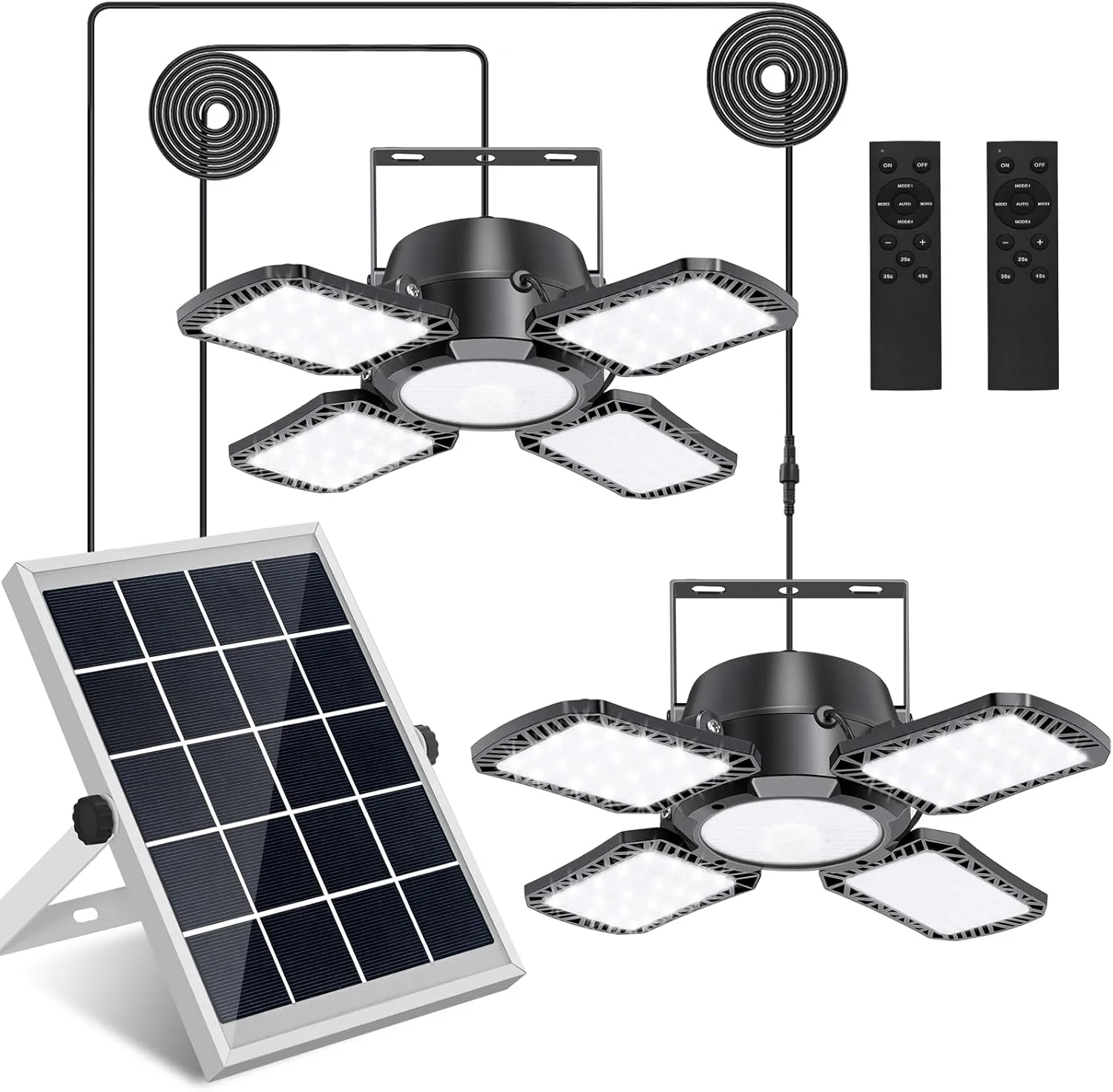 Auzev Solar Shed Light Indoor Outdoor 176 LED Solar Powered Motion Sensor Pendant Daytime Work Lights with 5 Modes Remote Control Security lamp for Garage Gazebo Barn (2 Heads)