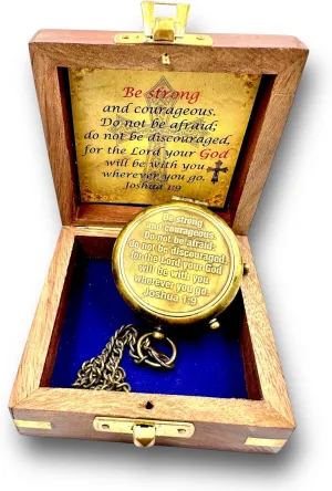 AYAKA Be Strong & Courageous Commando-W Engraved Compass with Wooden Case - Inspirational Gift for Men, Women, Boys & Girls - Graduation, Birthday, or Retirement Keepsake