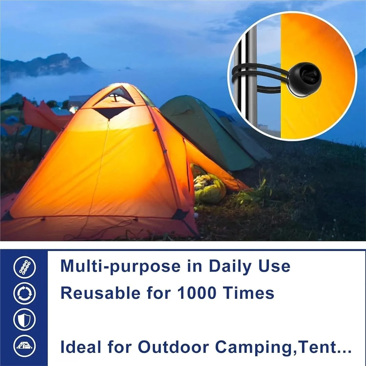 Ball Bungee Cord 50pcs Ball Bungee Cords Tarp Ties Heavy Duty Canopy Tie Downs UV Resistant for Camping, Tent, Cargo(Light Yellow)