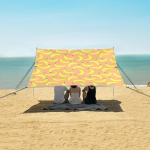 Banana Cute Fruits Pattern Beach Canopy Tent Anti-UV & Wind Resistant, Camping Sun Shelter Easy Setup Portable,Outdoor Shade Tents with Sandbags,Sand Shovels,Ground Pegs & Stability Poles