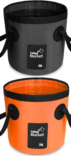BANCHELLE Collapsible Bucket Water Container Portable Folding Camp Wash Basin for Outdoor Traveling Hiking Fishing Car Washing Gardening Camping (20L Black and 20L Orange), Total 2 PCS