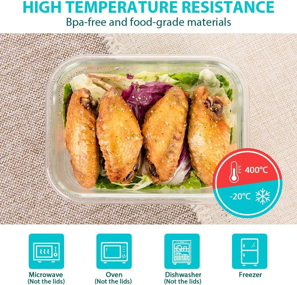 Bayco Glass Food Storage Containers with Lids, [24 Piece] Glass Meal Prep Containers, Airtight Glass Bento Boxes, BPA Free & Leak Proof (12 lids & 12 Containers) - Green