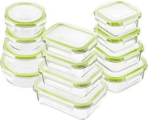 Bayco Glass Food Storage Containers with Lids, [24 Piece] Glass Meal Prep Containers, Airtight Glass Bento Boxes, BPA Free & Leak Proof (12 lids & 12 Containers) - Green