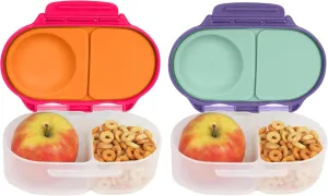 b.box Snack Box (2-pack) for Kids & Toddlers: 2 Compartment Snack Containers, Mini Bento Lunch Box. Leak Proof, BPA free, Dishwasher safe. Ages 4 months  (s'shake   Lilac pop, 12oz capacity)