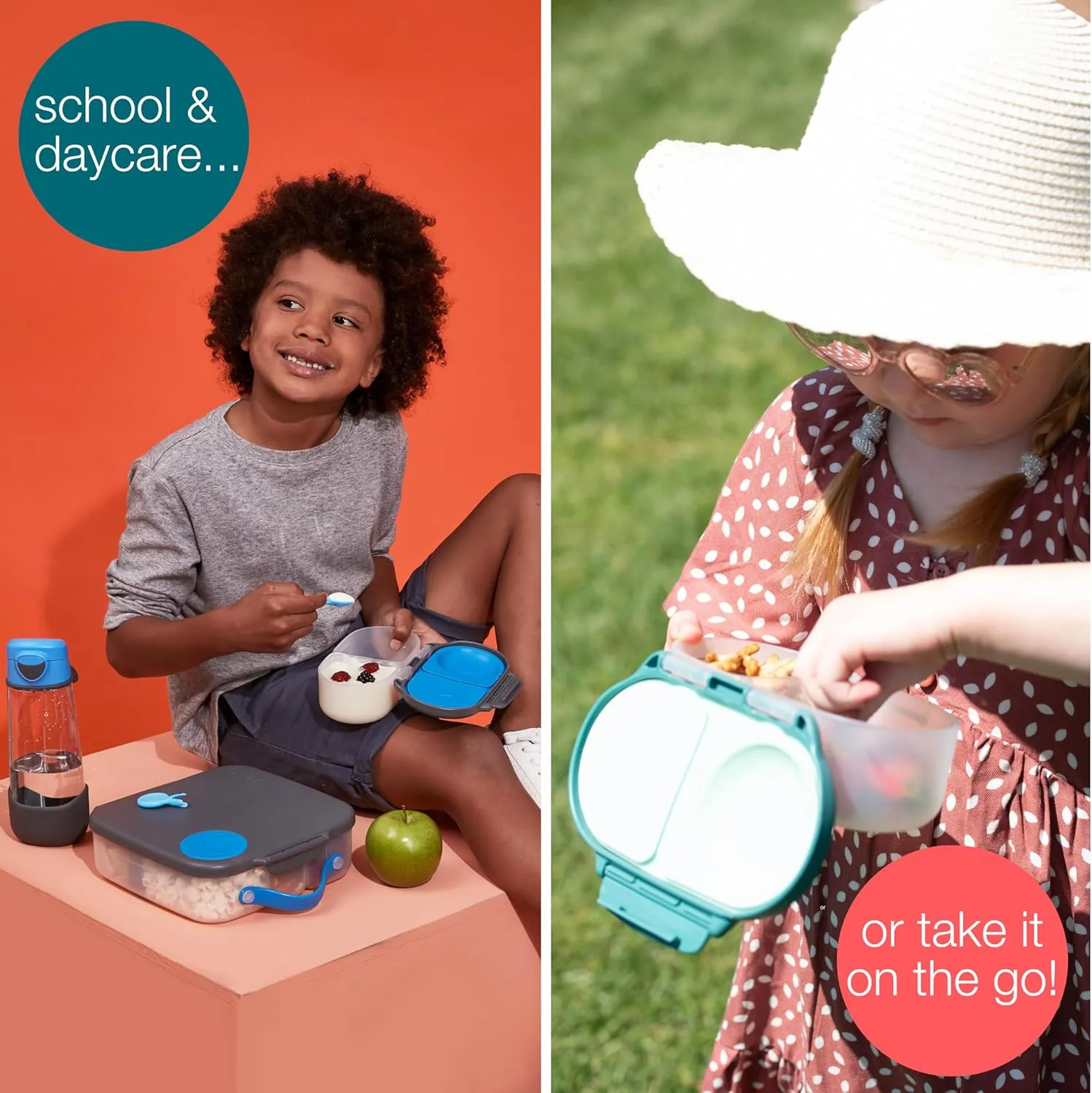 b.box Snack Box (2-pack) for Kids & Toddlers: 2 Compartment Snack Containers, Mini Bento Lunch Box. Leak Proof, BPA free, Dishwasher safe. Ages 4 months  (s'shake   Lilac pop, 12oz capacity)