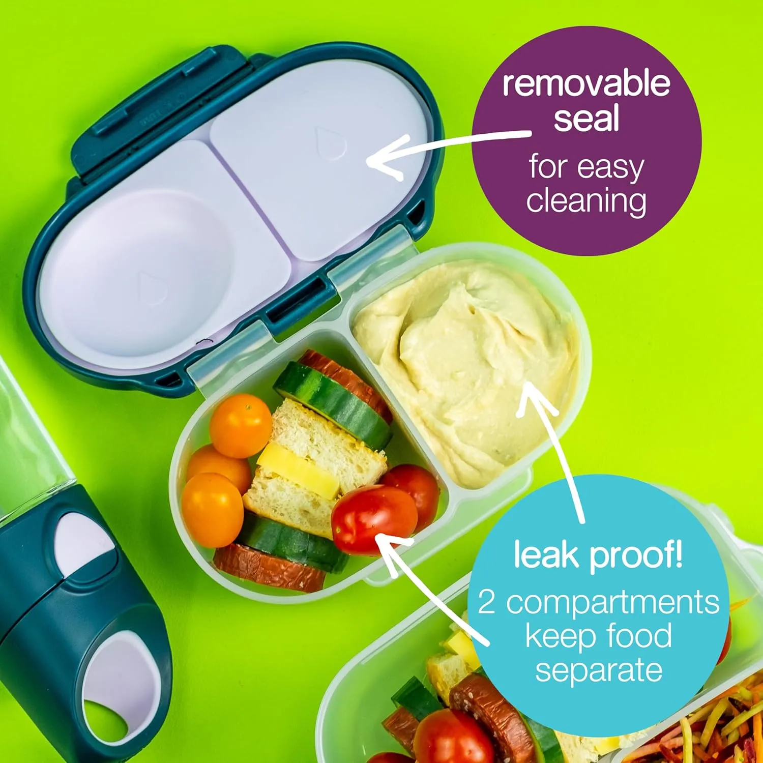 b.box Snack Box (2-pack) for Kids & Toddlers: 2 Compartment Snack Containers, Mini Bento Lunch Box. Leak Proof, BPA free, Dishwasher safe. Ages 4 months  (s'shake   Lilac pop, 12oz capacity)